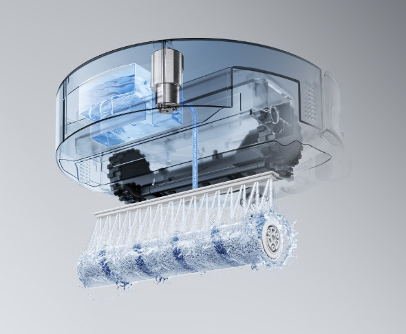 ECOVACS DEEBOT T90 MAX OMNI – robot odkurzająco-mopujący i widok na obmywający wałek i rolkę do mopowania