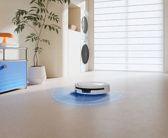 ECOVACS DEEBOT T90 MAX OMNI – robot odkurzająco-mopujący skanujący otoczenie w poszukiwaniu przeszkód